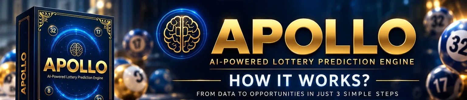 Apollo AI how it works banner with the product box and lottery balls