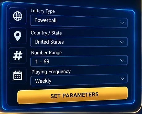 Apollo AI settings panel with lottery type, state, number range and playing frequency menus